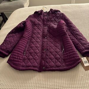 Women's Hooded Quilted Puffer Coat - Deep Purple